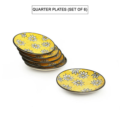 Californian Sunflowers' Hand-Painted Ceramic Side/Quarter Plates (Set Of 6 | 7 Inches)