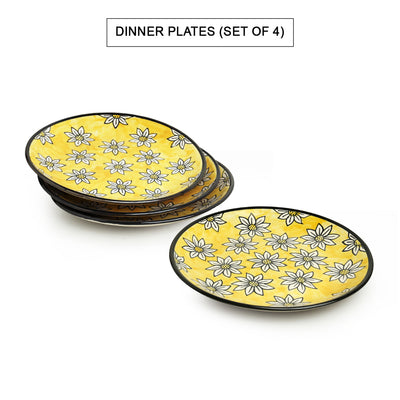 Californian Sunflowers' Hand-Painted Ceramic Dinner Plates (Set Of 4 | 10 Inches)
