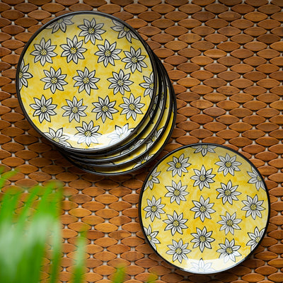 Californian Sunflowers' Hand-Painted Ceramic Dinner Plates (Set Of 6 | 10 Inches)