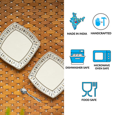 Whispers of Warli' Handcrafted Ceramic Side/Quarter Plates (Set of 2 | 7 Inches | Microwave Safe)