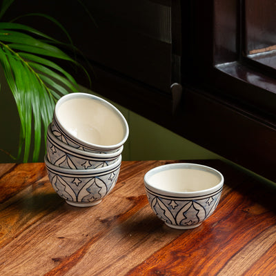 Arabian Nights' Hand-Painted Ceramic Dinner Bowls/Katoris (Set of 4 | 160 ML | Microwave Safe)