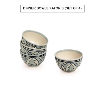Arabian Nights' Hand-Painted Ceramic Dinner Bowls/Katoris (Set of 4 | 160 ML | Microwave Safe)