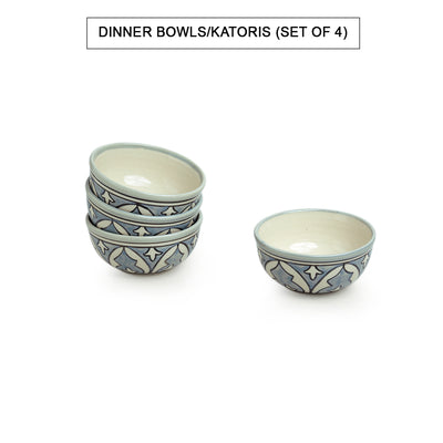 Arabian Nights' Hand-Painted Ceramic Dinner Bowls/Katoris (Set of 4 | 180 ML | Microwave Safe)