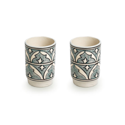 Arabian Nights' Hand-Painted Ceramic Water & Milk Glasses (Set of 2 | 240 ML | Microwave Safe)