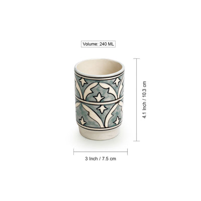 Arabian Nights' Hand-Painted Ceramic Water & Milk Glasses (Set of 2 | 240 ML | Microwave Safe)