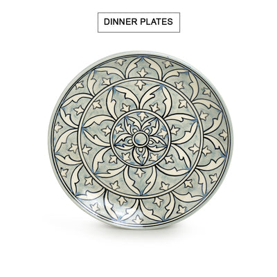 Arabian Nights' Hand-Painted Ceramic Dinner Plate With Dinner Katoris (3 Pieces | Serving For 1 | Microwave Safe)