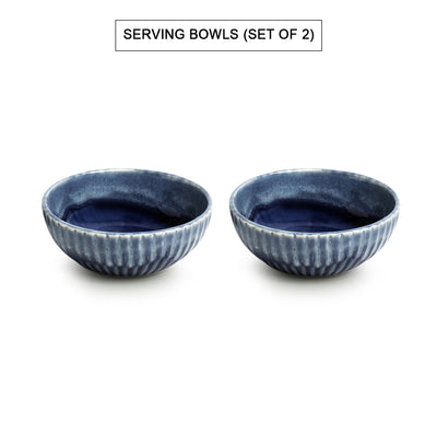 Sapphire Swirl' Hand Glazed Studio Pottery Serving Bowls In Ceramic (Set of 2 | 250 ML | Microwave Safe)