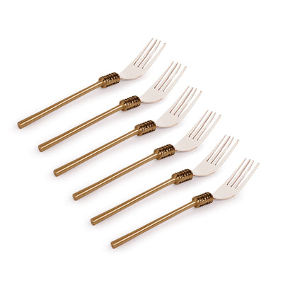 'Fascinating Enigma' Hand-Crafted Table Forks In Stainless Steel & Brass (Set of 6)