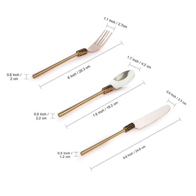 'Riveting Enigma' Hand-Crafted Table Cutlery Set In Stainless Steel & Brass (Set of 5)