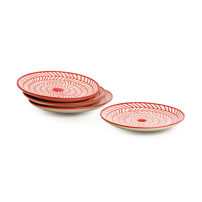 Red Chevrons' Hand-Painted Ceramic Side/Quarter Plates (Set Of 4 | Microwave Safe)