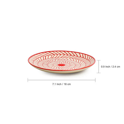 Red Chevrons' Hand-Painted Ceramic Side/Quarter Plates (Set Of 4 | Microwave Safe)