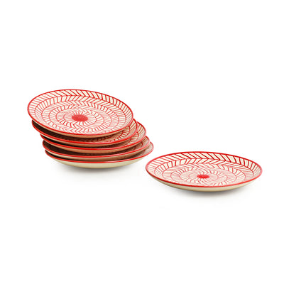 Red Chevrons' Hand-Painted Ceramic Side/Quarter Plates (Set Of 6 | Microwave Safe)