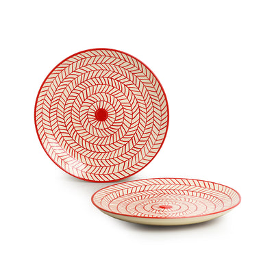 Red Chevrons' Hand-Painted Ceramic Dinner Plates (Set Of 2 | 10 Inches | Microwave Safe)