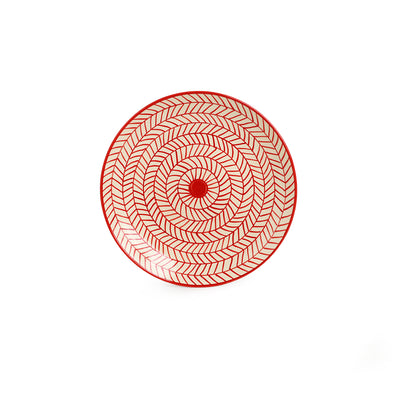 Red Chevrons' Hand-Painted Ceramic Dinner Plates (Set Of 2 | 10 Inches | Microwave Safe)