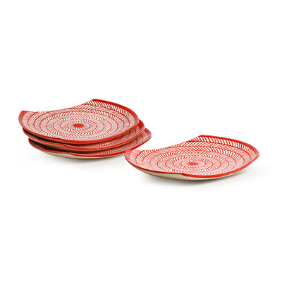 Red Chevrons' Hand-Painted Ceramic Serving Platters (Set Of 4 | Microwave Safe)