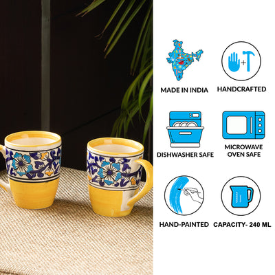 Badamwari Bagheecha' Hand-Painted Ceramic Tea & Coffee Mugs (Set of 2 | 240 ML | Microwave Safe)