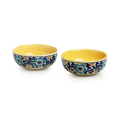 Badamwari Bagheecha' Hand-Painted Large Ceramic Dinner Serving Bowls (Set of 2 | 400 ML | Microwave Safe)