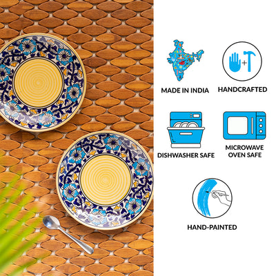 Badamwari Bagheecha' Hand-Painted Ceramic Side/Quarter Plates (Set of 2 | Microwave Safe)