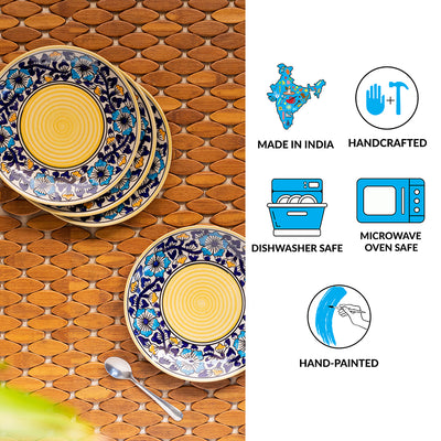 Badamwari Bagheecha' Hand-Painted Ceramic Side/Quarter Plates (Set of 4 | Microwave Safe)