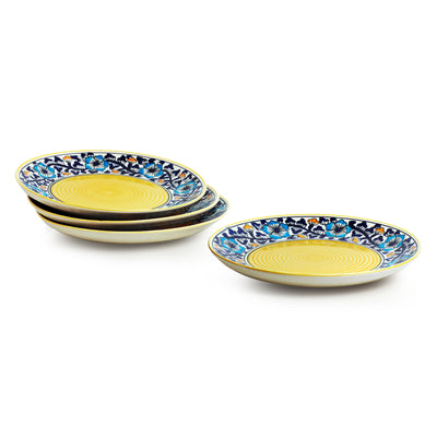 Badamwari Bagheecha' Hand-Painted Ceramic Dinner Plates (Set of 4 | Microwave Safe)