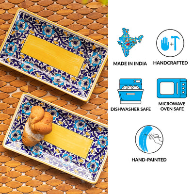 Badamwari Bagheecha' Hand-Painted Ceramic Serving Platter (Set of 2 | Microwave Safe)