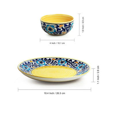 Badamwari Bagheecha' Hand-Painted Ceramic Dinner Plate With Katoris (3 Pieces | Serving for 1 | Microwave Safe)