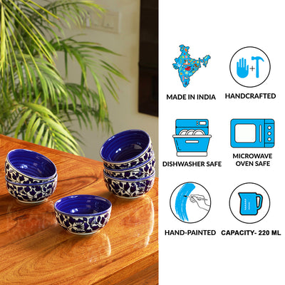 Badamwari Bagheecha-2' Hand-painted Ceramic Dinner Bowls/Katoris (Set of 6 | 220 ML | Microwave Safe)