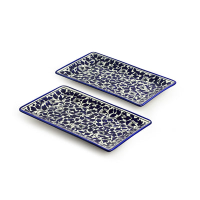 Badamwari Bagheecha-2' Hand-painted Ceramic Serving Platter (Set of 2 | Microwave Safe)