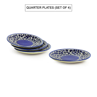 Badamwari Bagheecha-2' Hand-painted Ceramic Dinner Plates With Side/Quarter Plates & Dinner Katoris (12 Pieces | Serving for 4 | Microwave Safe)