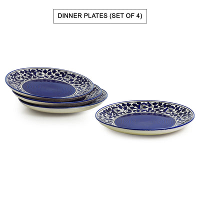 Badamwari Bagheecha-2' Hand-painted Ceramic Dinner Plates With Dinner Katoris (8 Pieces | Serving for 4 | Microwave Safe)