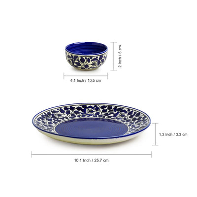 Badamwari Bagheecha-2' Hand-painted Ceramic Dinner Plates With Dinner Katoris (8 Pieces | Serving for 4 | Microwave Safe)