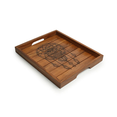 'Wise Owl' Hand-Carved Serving Tray In Sheesham Wood
