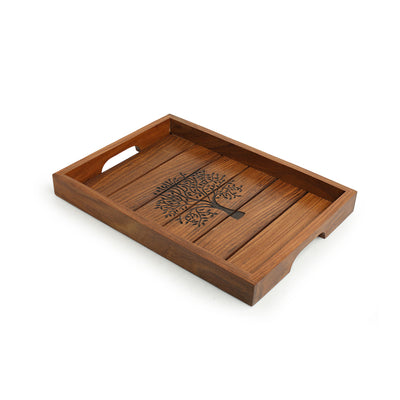 'Tree of Life' Hand-Carved Serving Tray In Sheesham Wood