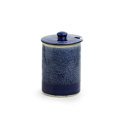 'Tangy Blues' Studio Pottery Ceramic Pickle & Jam Jar With Spoon