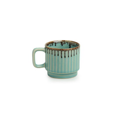 Coral Reef' Tea Cups In Ceramic (Set Of 6 | Hand Glazed Studio Pottery | Teal Green)