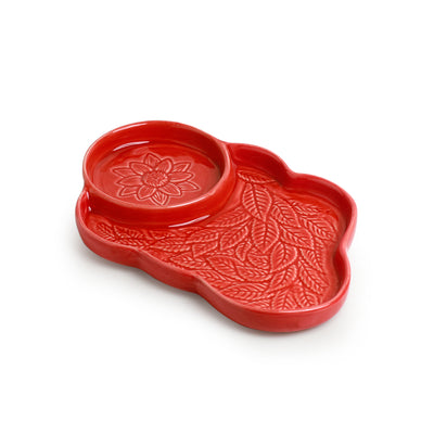 Coral Reef' Chip-N-Dip Serving Platter In Ceramic (Hand Glazed Studio Pottery | Microwave Safe)