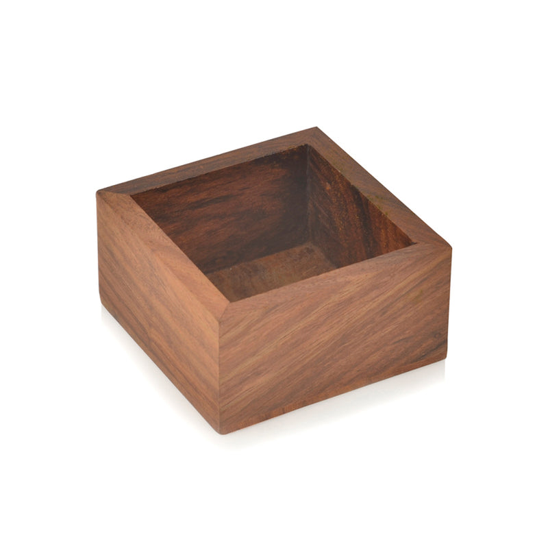 Sheesham Wood Square Spice Box With Spoon (9 Containers)