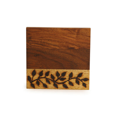 Floral Design Coasters Set Of 6 With Stand In Sheesham Wood