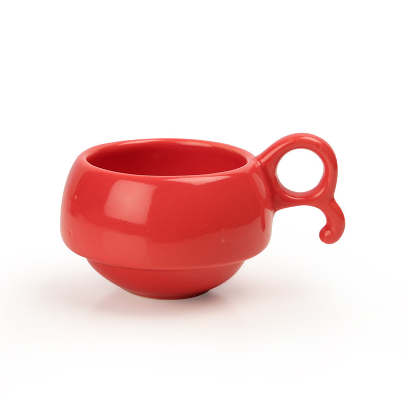 Studio Pottery Ceramic Cup & Saucer Set Of 6 In Red