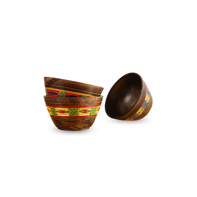 'Simply Ethnic' Hand-Painted Round Shaped Bowls In Wood (Set Of 3)