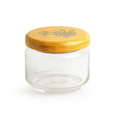 ‘Beaming Warli’ Hand-Painted Snacks Jar Set In Glass & Wood
