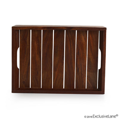 'Classic Wood Pair' Handcrafted Serving Trays In Sheesham Wood (Set Of 2)