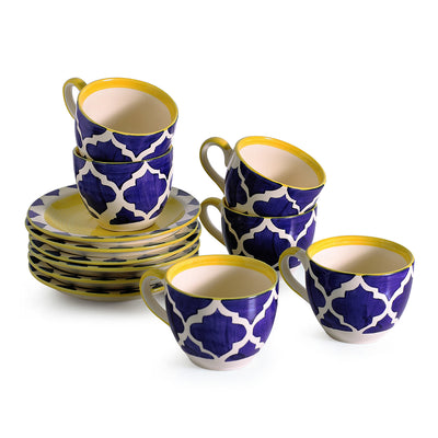 'A Mediterranean High-Tea' Handpainted Cup & Saucer In Ceramic (Set Of 6)