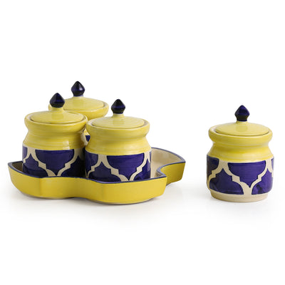 'Pickles-Fours' Handpainted Ceramic Pickle & Chutney Jars (Set Of 4)