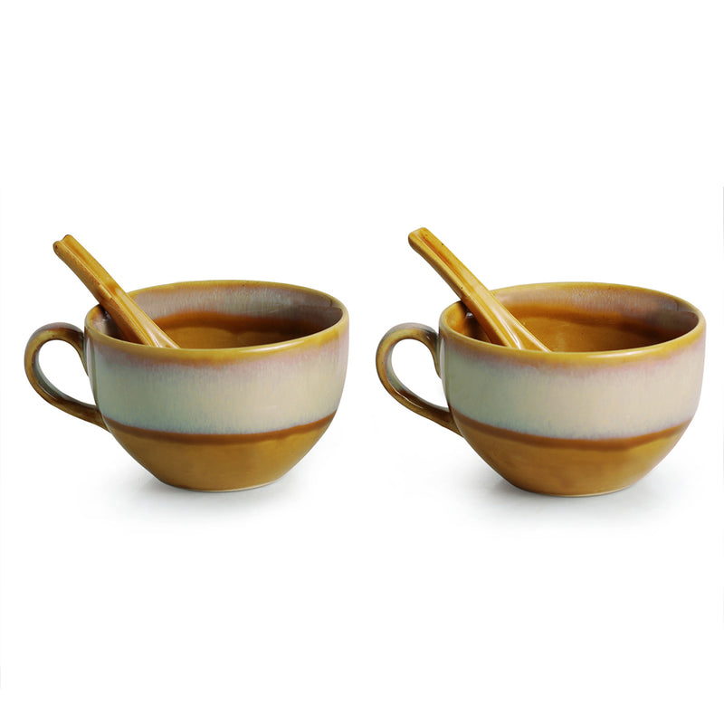 Soup Bowls With Spoons Dual Glazed Studio Pottery In Ceramic (Set Of 2)
