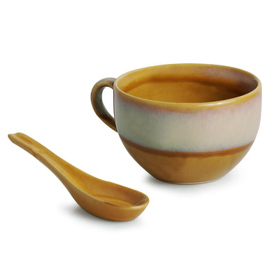 Soup Bowls With Spoons Dual Glazed Studio Pottery In Ceramic (Set Of 4)