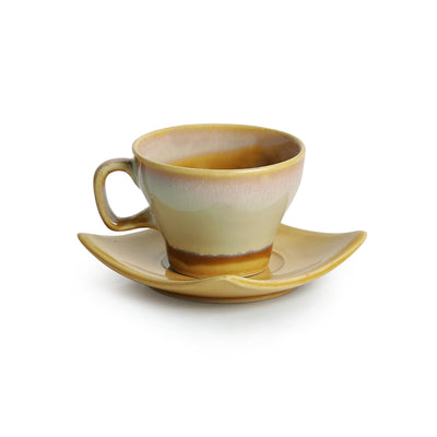 Tea Cups & Saucers Set Dual Glazed Studio Pottery In Ceramic (Set Of 6)