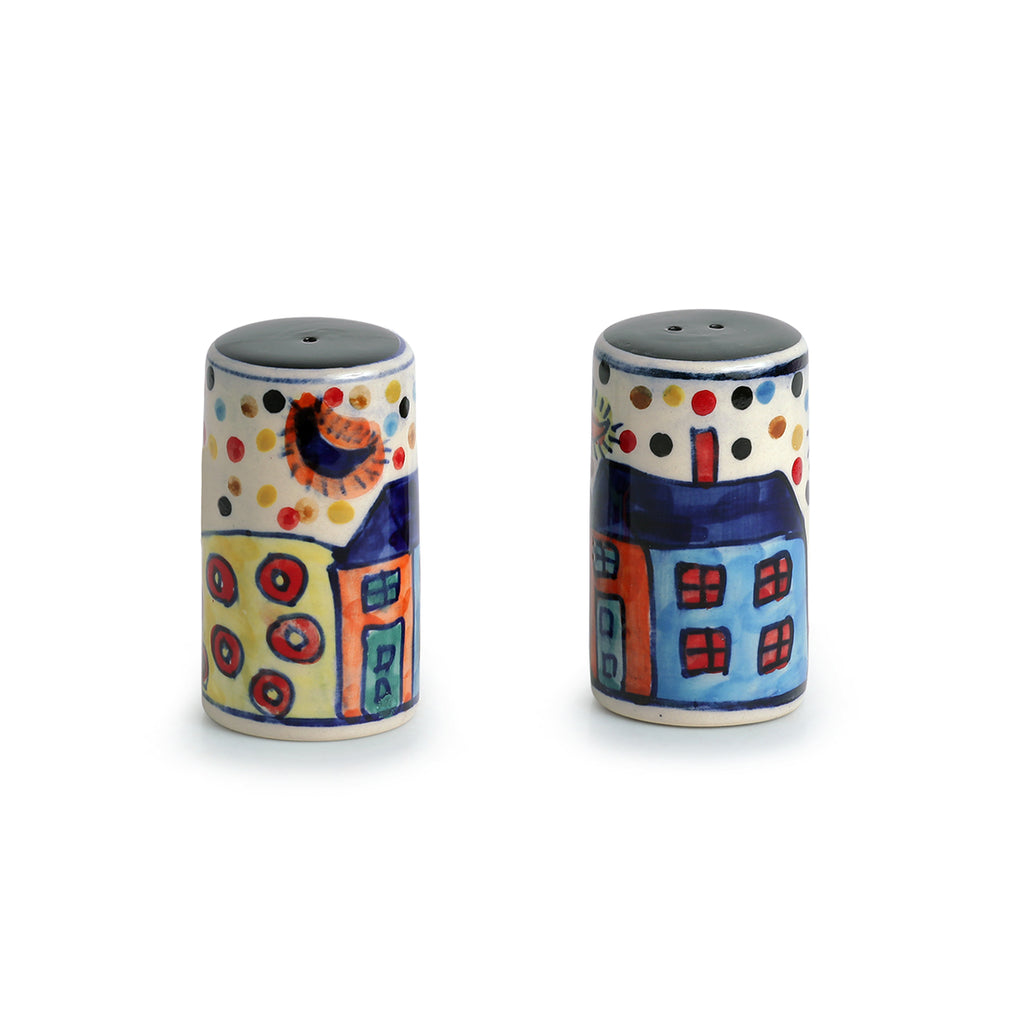 Hut Handpainted Salt & Pepper Shaker Set In Ceramic