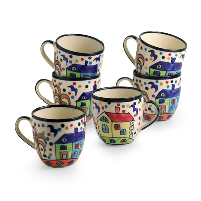 'The Hut Morning Companions' Hand-Painted Ceramic Tea & Coffee Cups (Set Of 6)