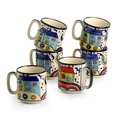 'The Hut Coffee Hangouts' hand-Painted Ceramic Tea & Coffee Mugs (Set Of 6)